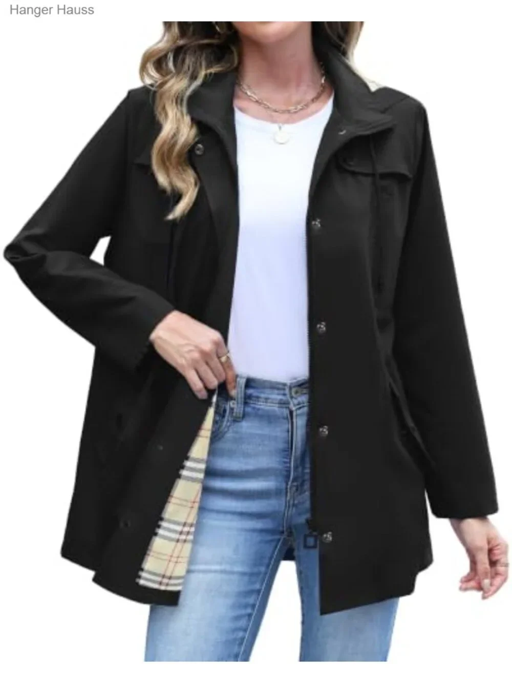 Waterproof Long Hooded Trench Coat Lined Windbreaker Jacket